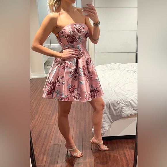 Speechless Dress, strapless, satin, floral, fit and flare, like new condition - Picture 3 of 9